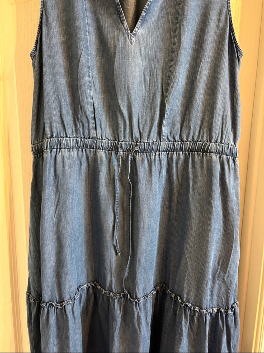 Lands End Sleeveless Denim Midi Dress - Blue - Picture 3 of 5